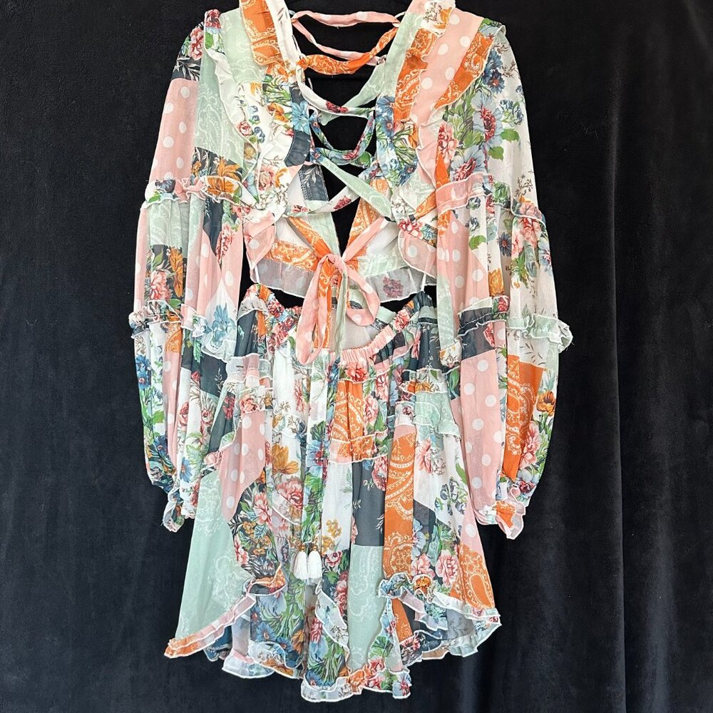 Luxxel Stefanie Patchwork Ruffle Tiered Cutout Dr… - image 4